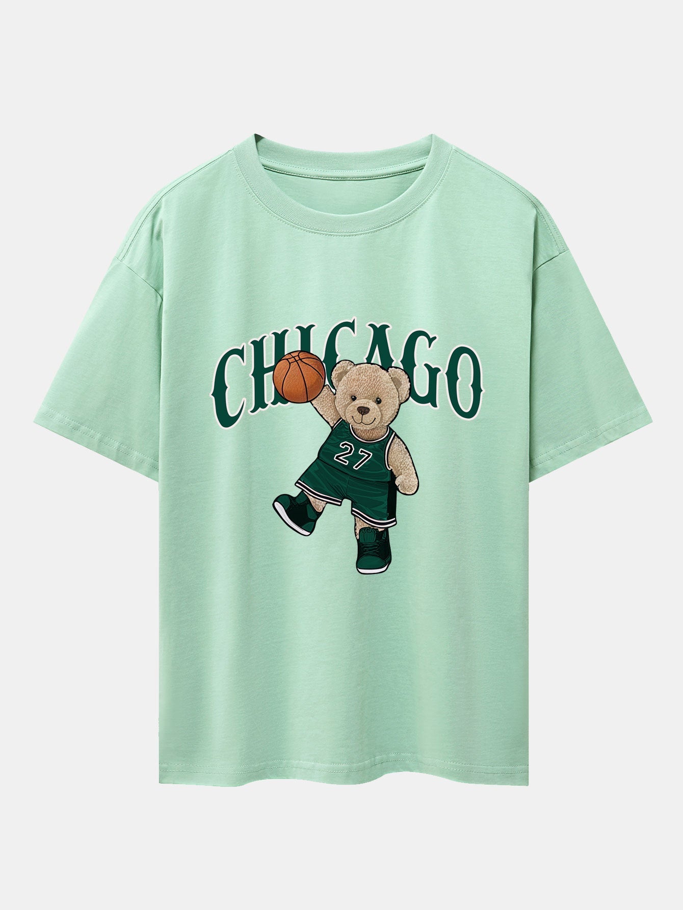 Chicago Basketball Bear Print Drop Shoulder Oversize T-Shirt
