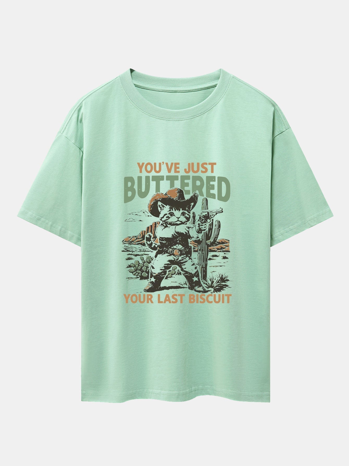 Cowboy Cat Print Drop Shoulder Oversize T-Shirt