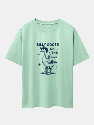 Silly Cowboy Goose Print Drop Shoulder Oversize T-Shirt