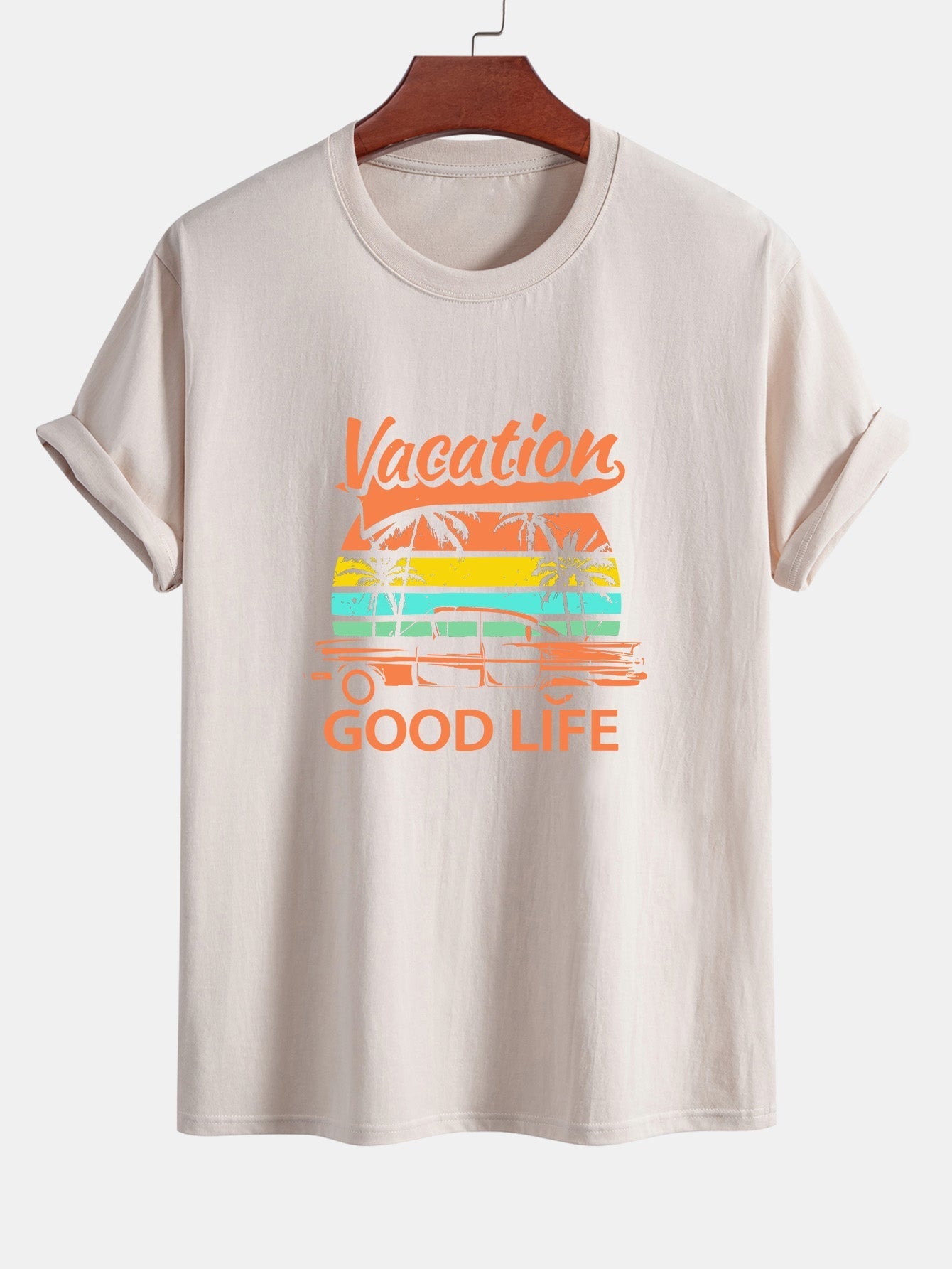 Regular Fit Good Life On Vacation Print Cotton T-Shirt