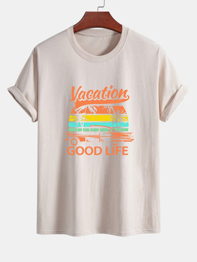 Regular Fit Good Life On Vacation Print Cotton T-Shirt