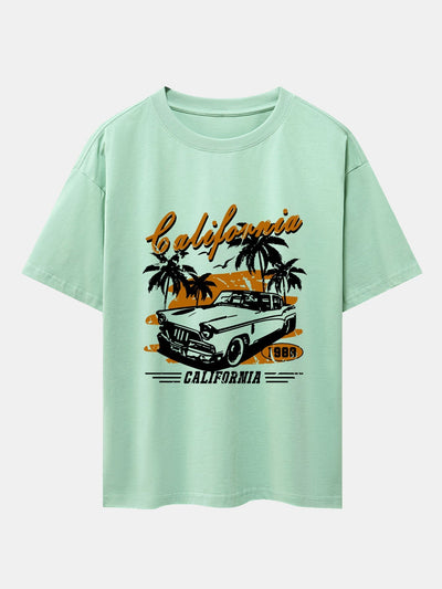 California Car Print Drop Shoulder Oversize T-Shirt