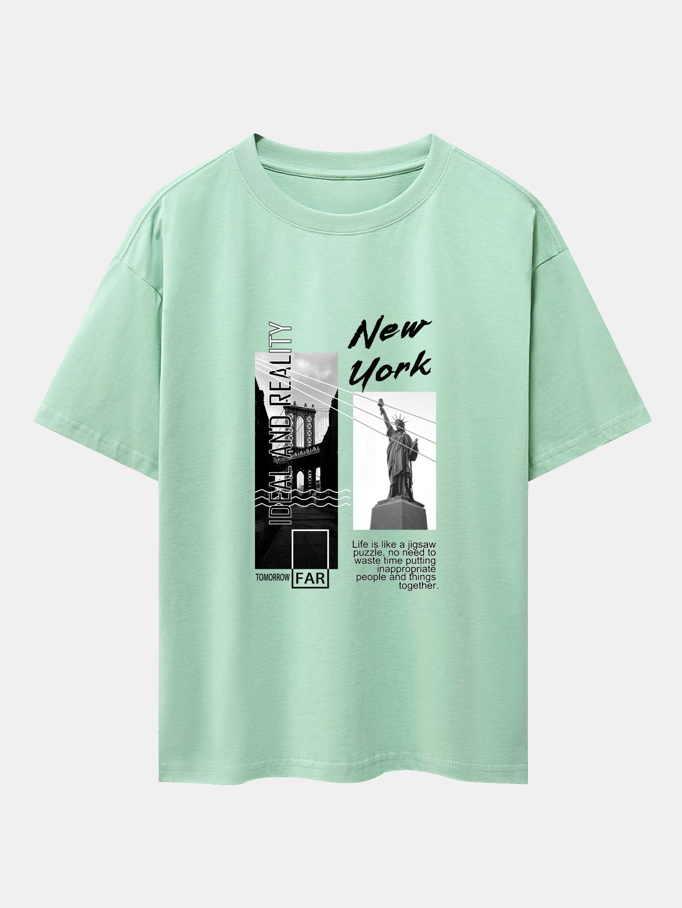 New York City Scenery Print Drop Shoulder Oversize T-Shirt
