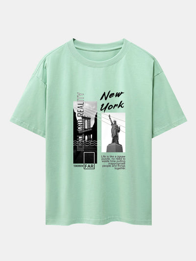 New York City Scenery Print Drop Shoulder Oversize T-Shirt
