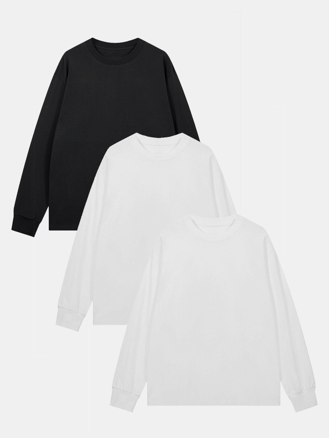 3 Pieces Basic Long Sleeve Ribbed Cuff T-Shirt
