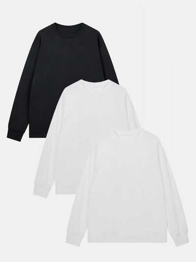 3 Pieces Basic Long Sleeve Ribbed Cuff T-Shirt