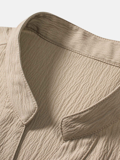 Wrinkled Textured V Neck Shirt