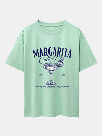 Margarita Cocktail Print Drop Shoulder Oversize T-Shirt