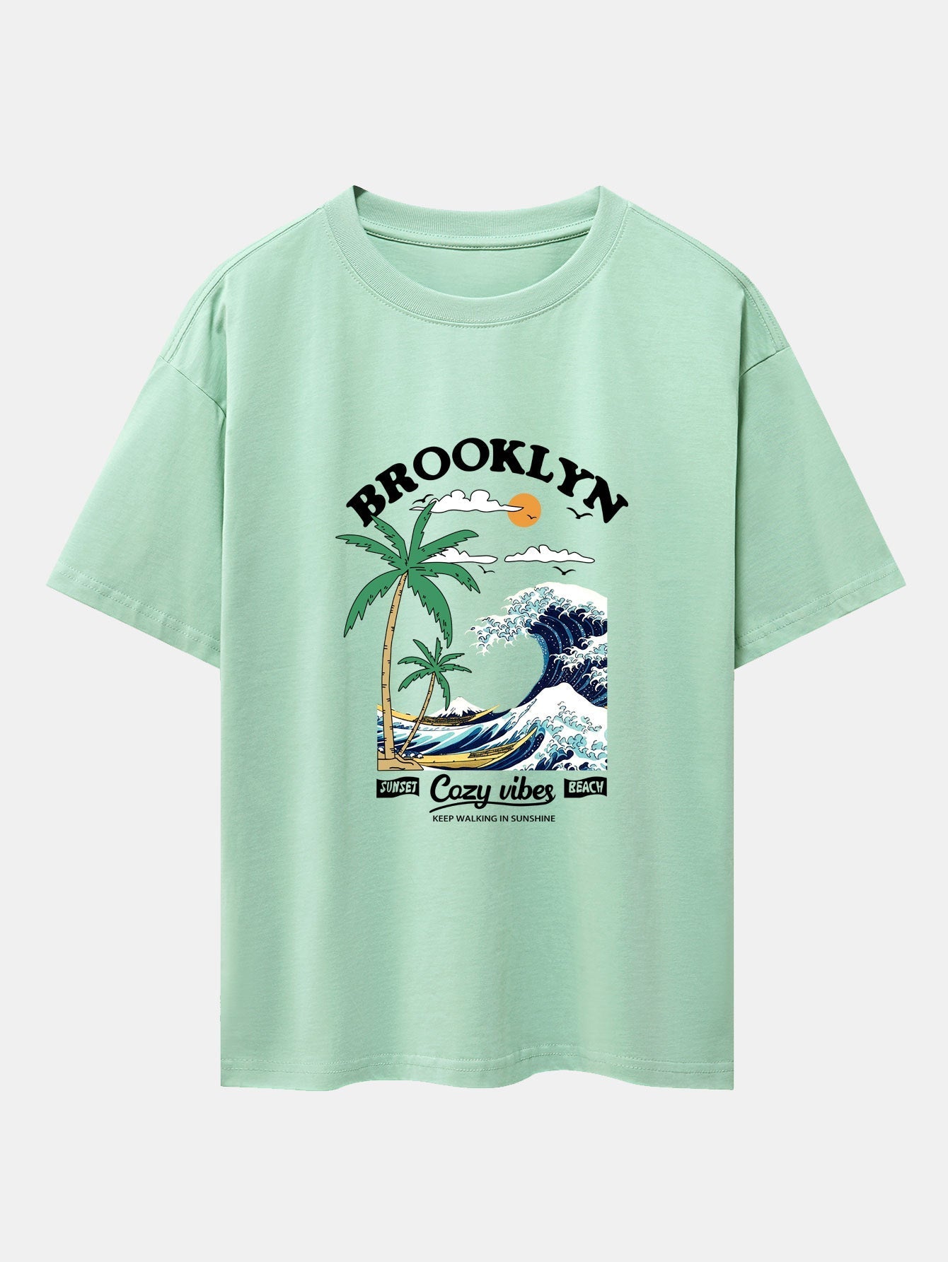 Beach Waves Print Drop Shoulder Oversize T-Shirt