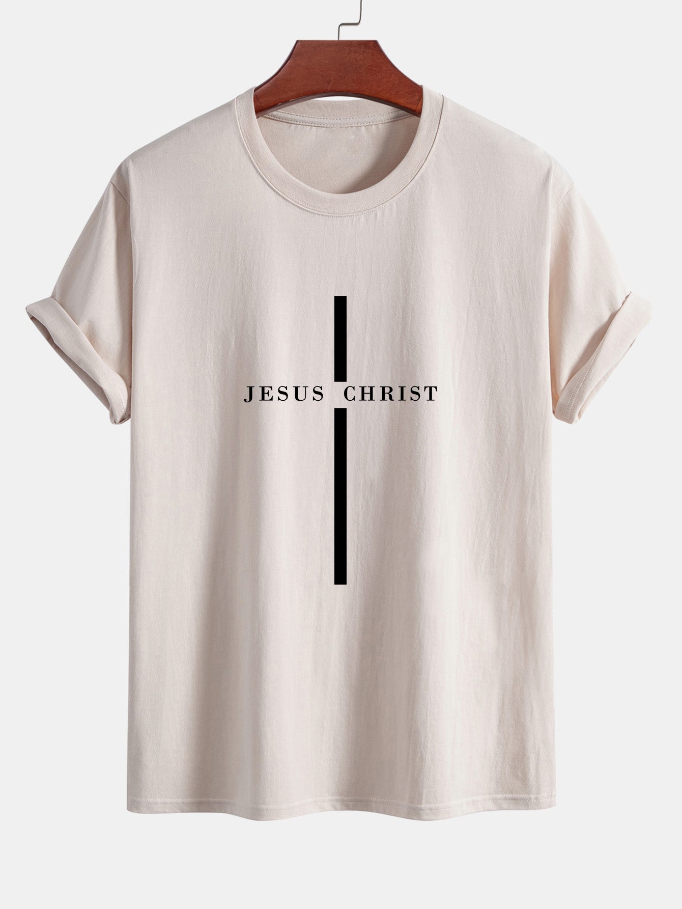 Regular Fit Jesus Christ Stripe Print Cotton T-Shirt