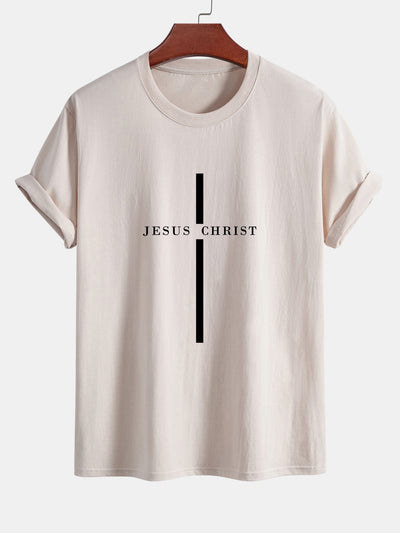 Regular Fit Jesus Christ Stripe Print Cotton T-Shirt