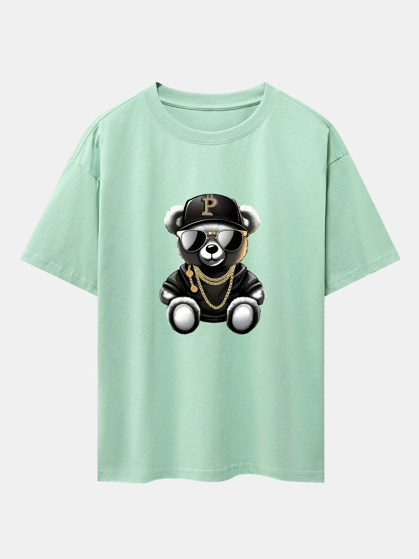 Hip Hop Bear Print Drop Shoulder Oversize T-Shirt
