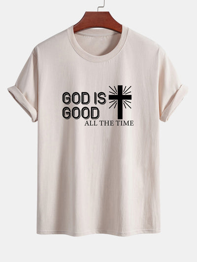 Regular Fit God Is Good Cross Print Cotton T-Shirt