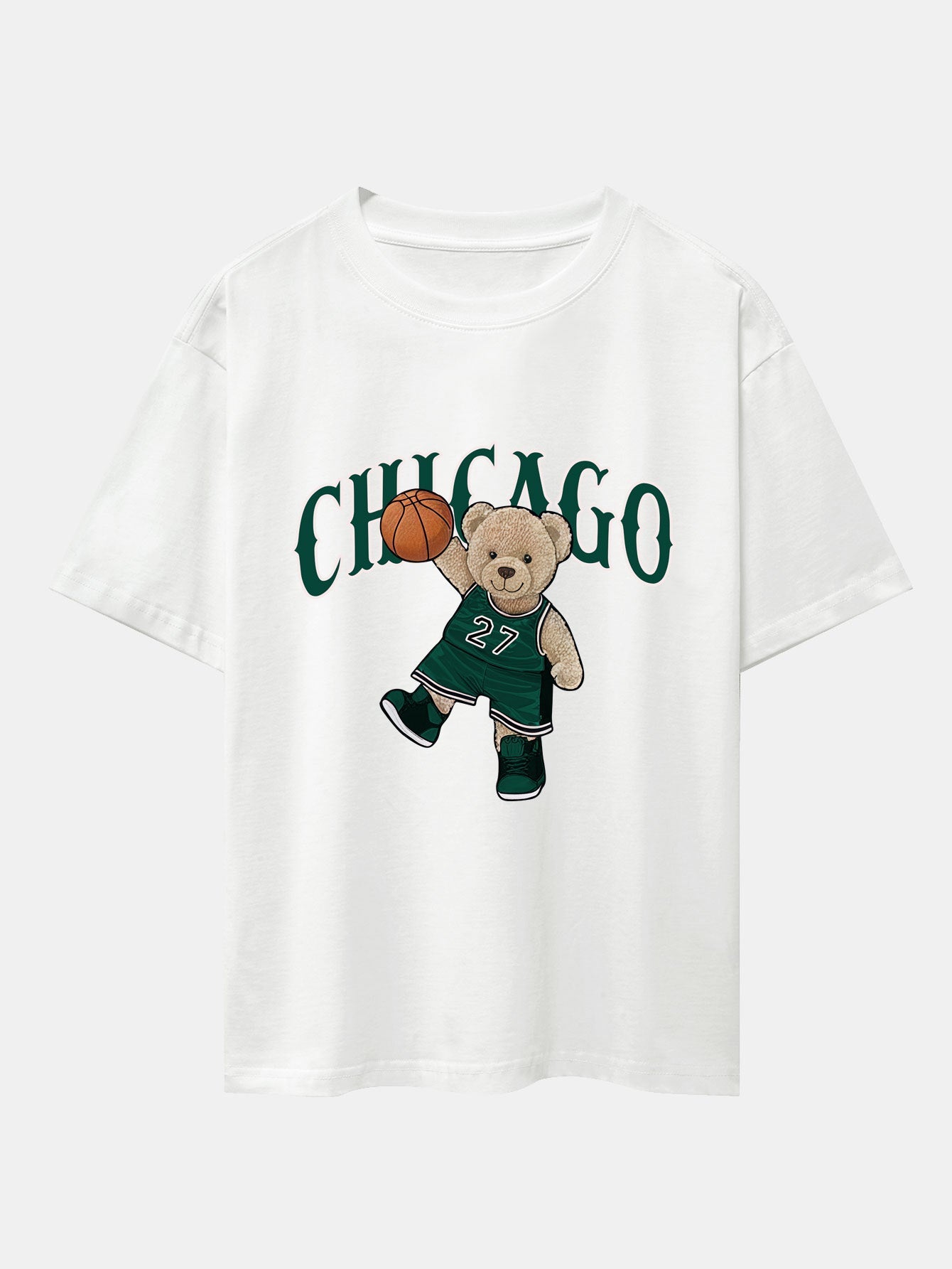 Chicago Basketball Bear Print Drop Shoulder Oversize T-Shirt