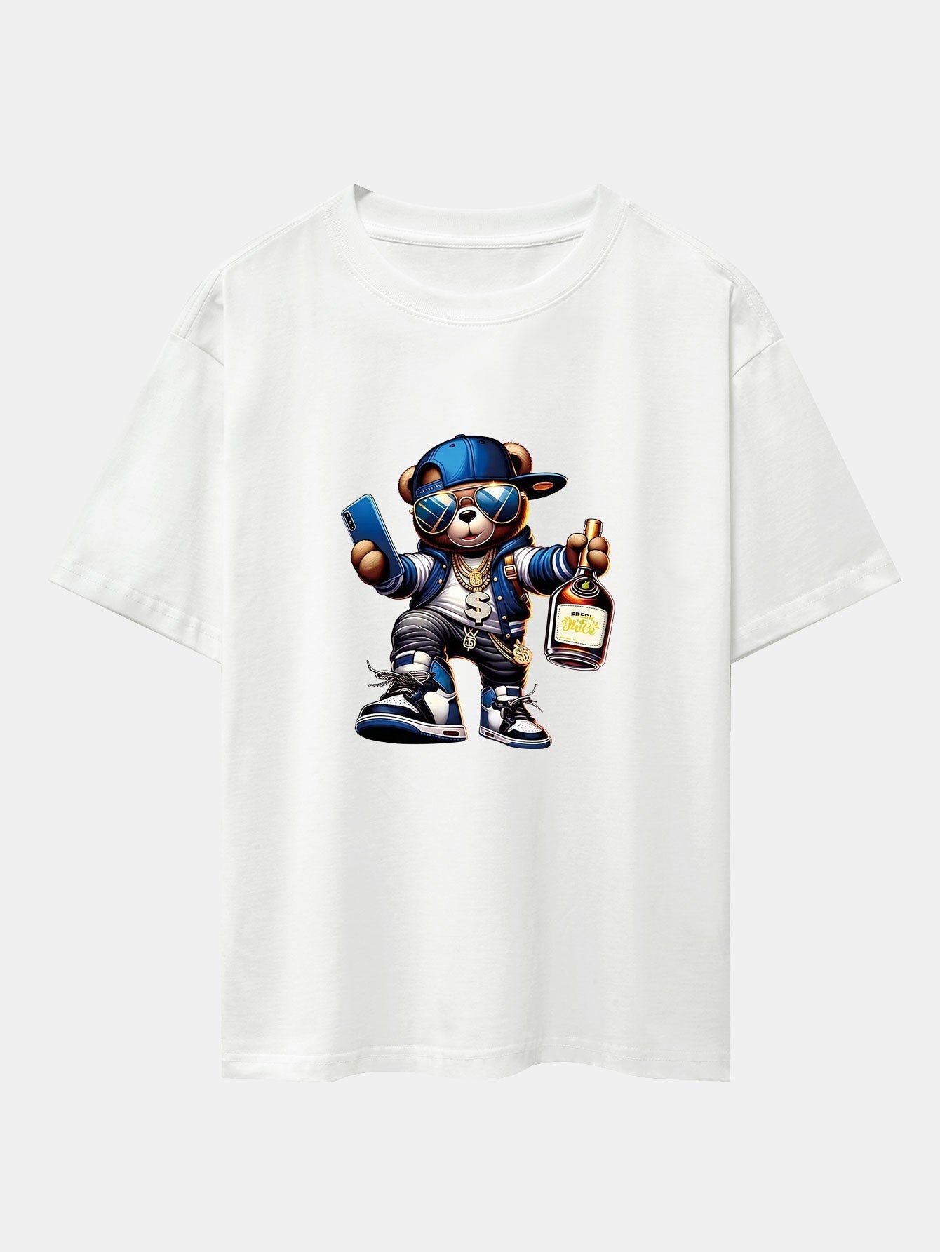 Hip Hop Bear Print Drop Shoulder Oversize T-Shirt