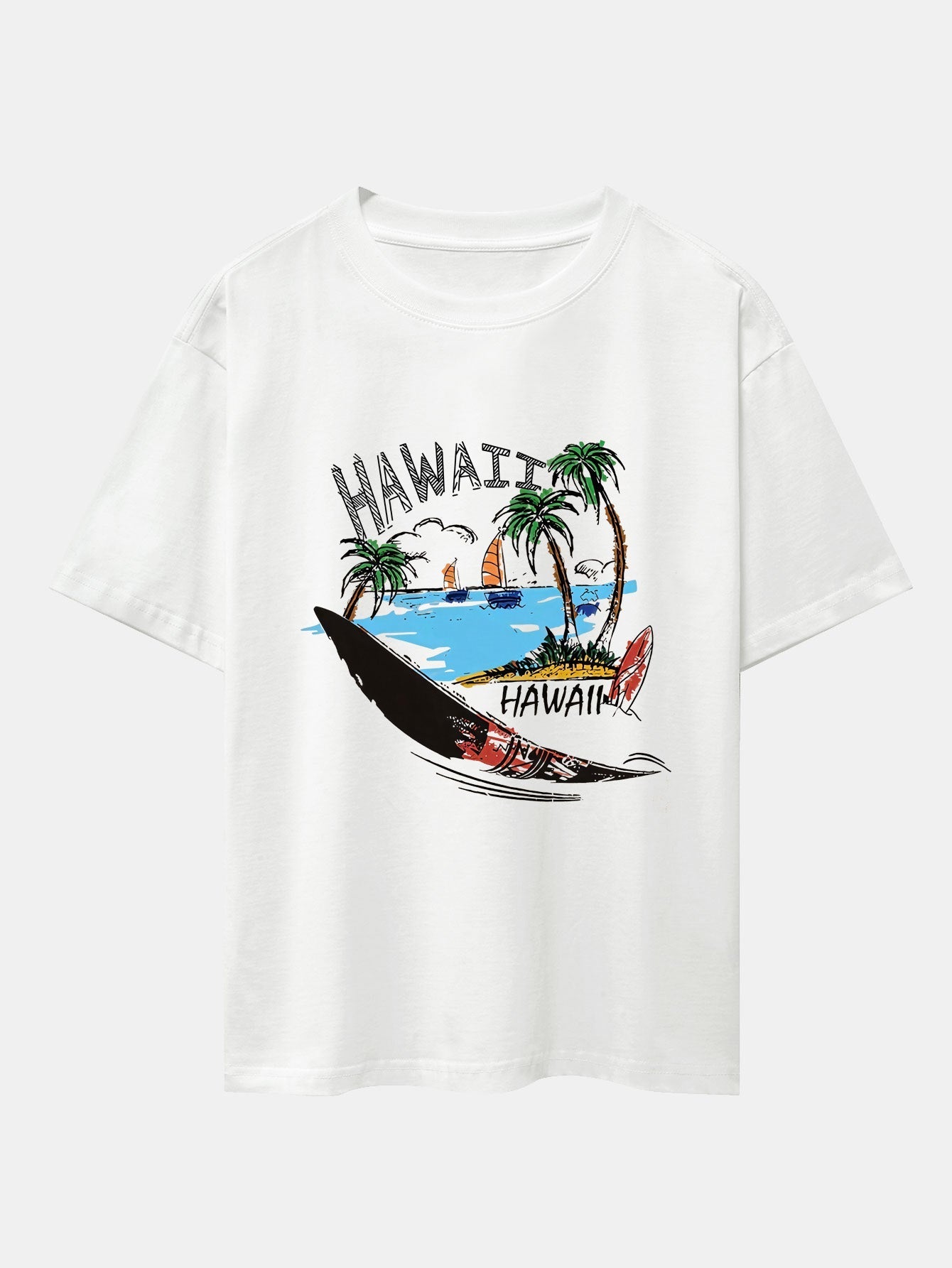 Hawaii Beach Print Drop Shoulder Oversize T-Shirt