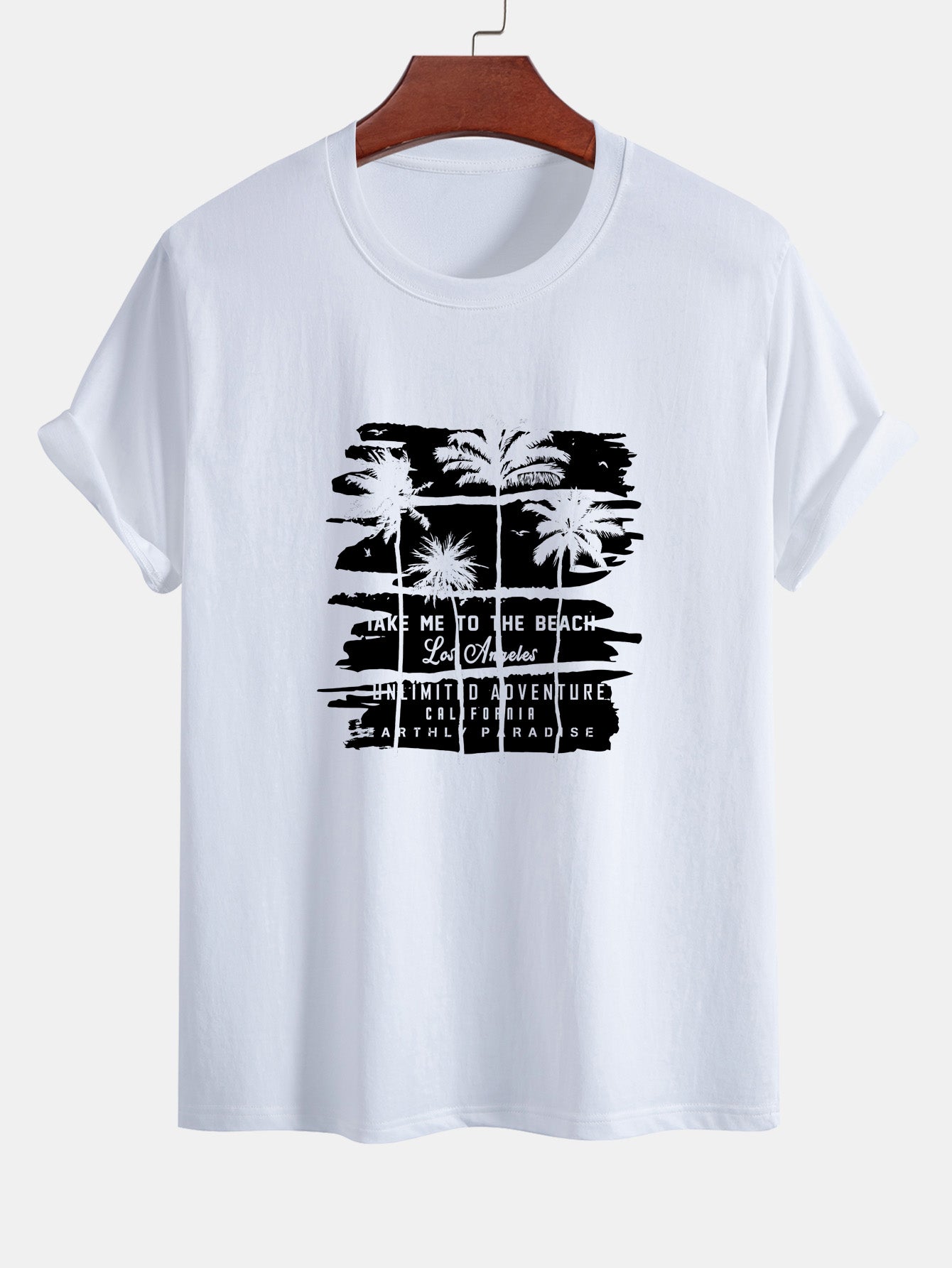 Regular Fit Palm Tree Silhouette Print Cotton T-Shirt