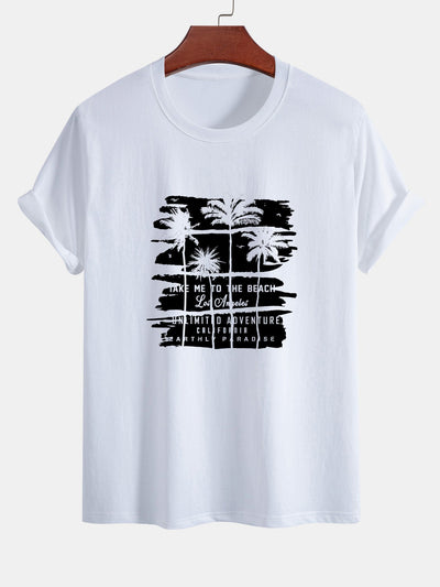 Regular Fit Palm Tree Silhouette Print Cotton T-Shirt