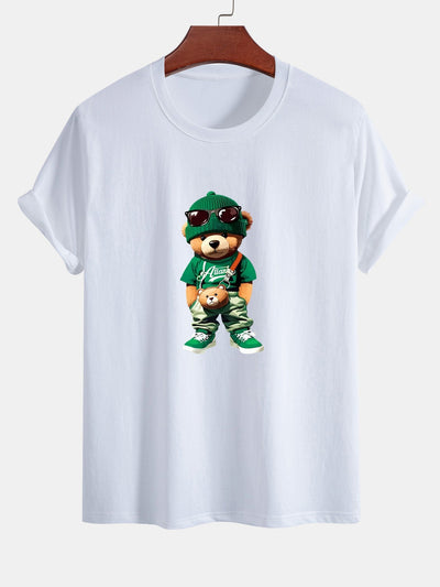 Regular Fit Trendy Bear Print Cotton T-Shirt