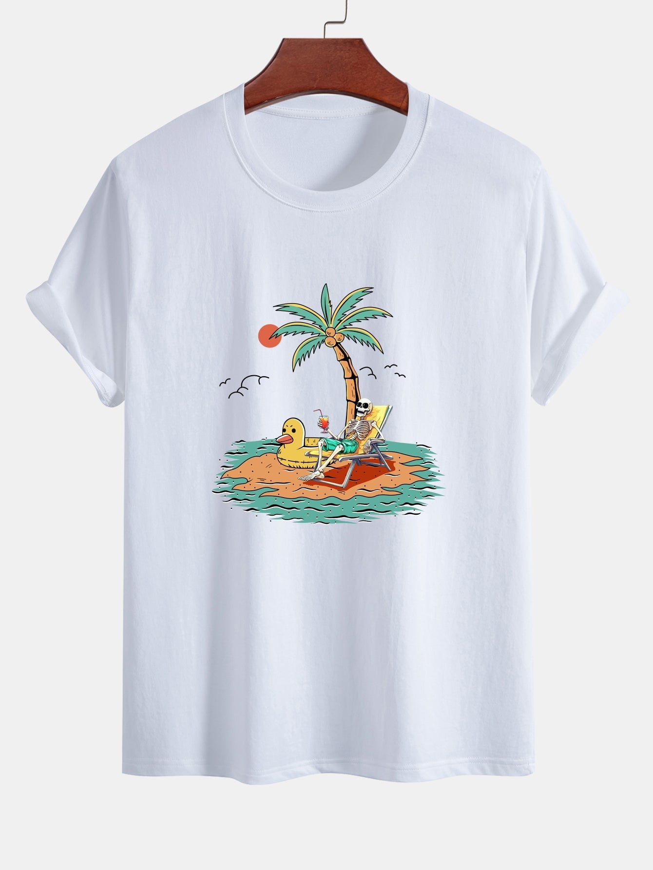 Regular Fit Skeleton On Vacation Print Cotton T-Shirt