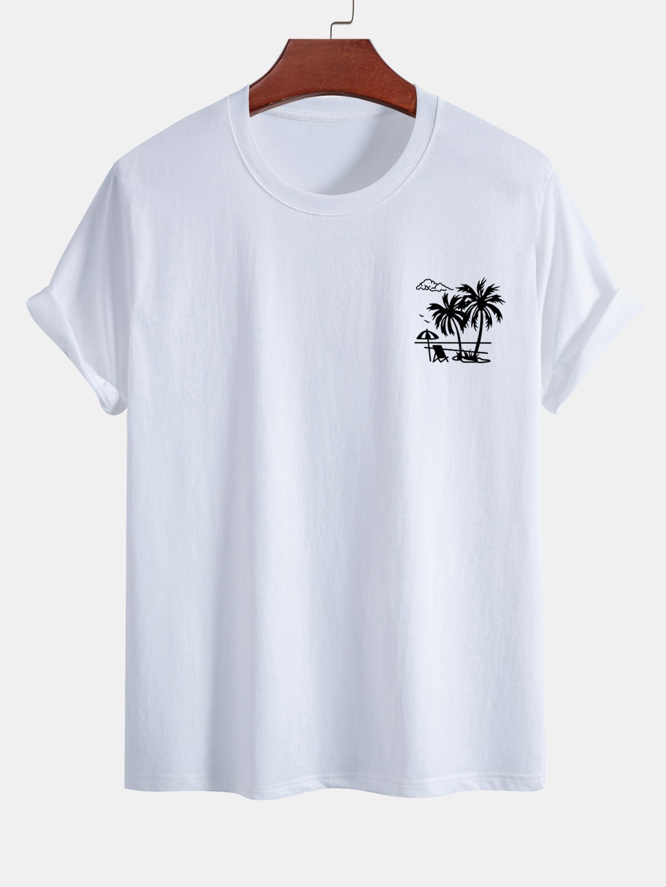 Regular Fit Palm Tree Print Cotton T-Shirt