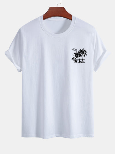 Regular Fit Palm Tree Print Cotton T-Shirt