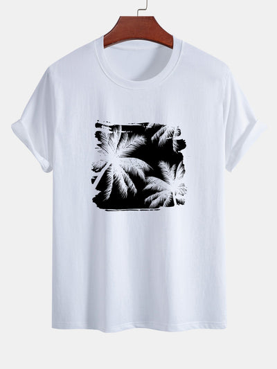 Regular Fit Palm Trees Silhouette Print Cotton T-Shirt