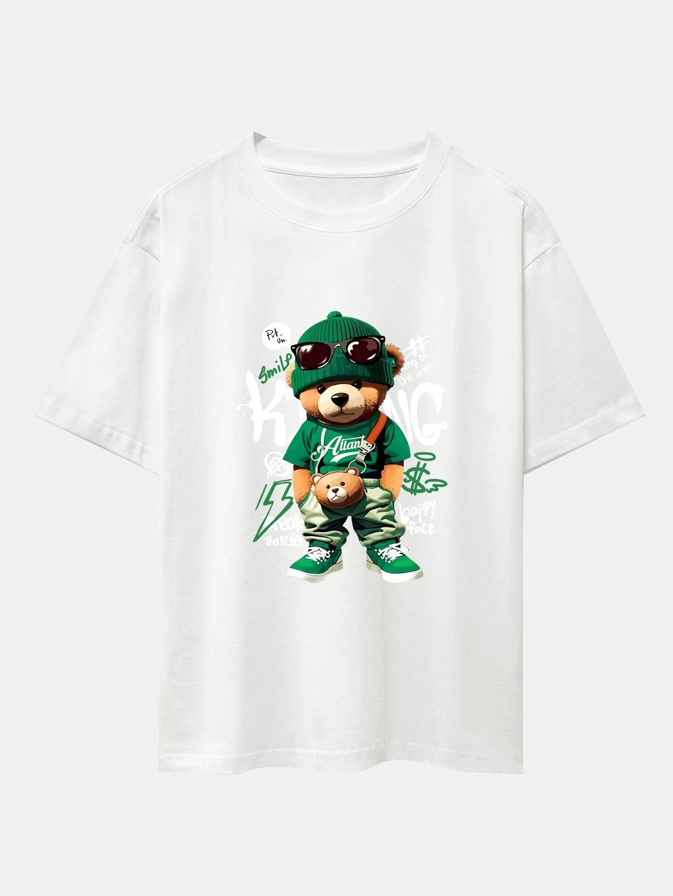 Graffiti Bear Print Drop Shoulder Oversize T-Shirt