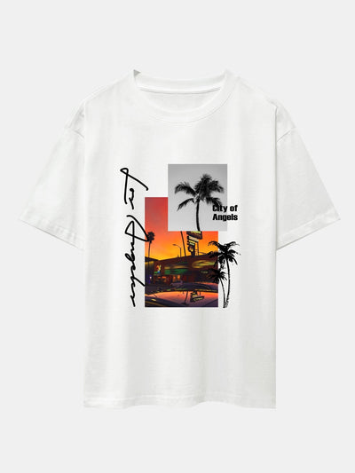 Los Angeles Scenery Print Drop Shoulder Oversize T-Shirt