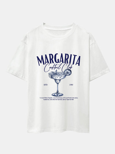 Margarita Cocktail Print Drop Shoulder Oversize T-Shirt