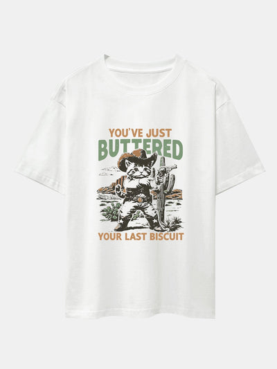 Cowboy Cat Print Drop Shoulder Oversize T-Shirt