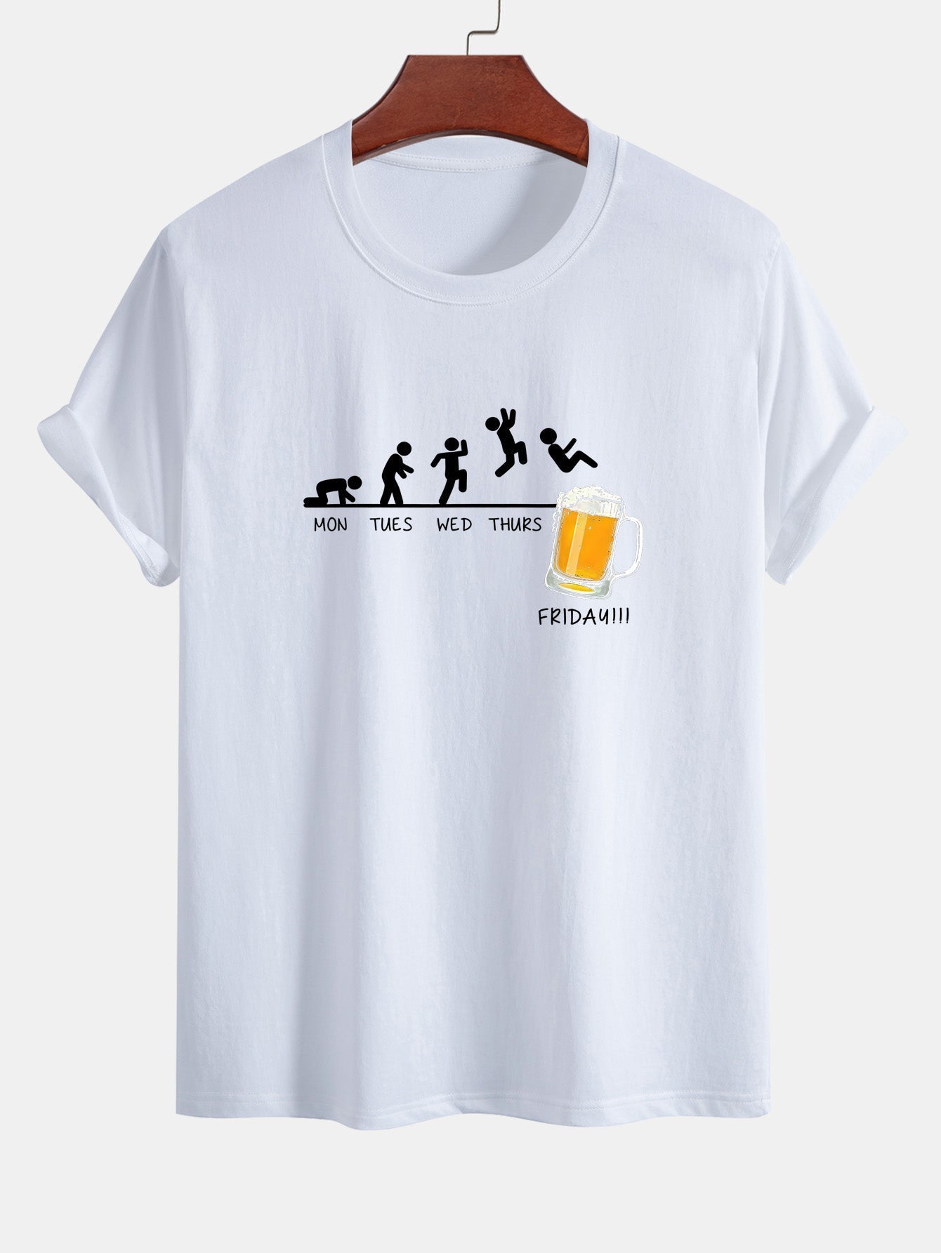 Regular Fit Funny Weekly Evolution Print Cotton T-Shirt