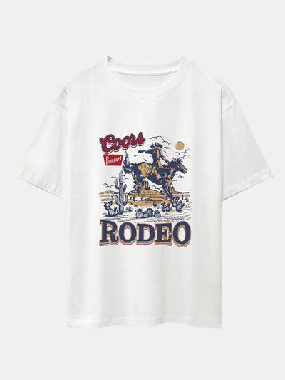 Western Cowboy Print Drop Shoulder Oversize T-Shirt