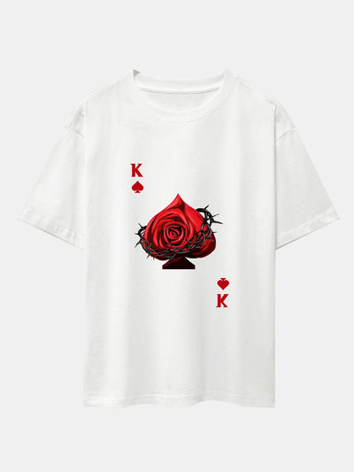 Rose K Print Drop Shoulder Oversize T-Shirt