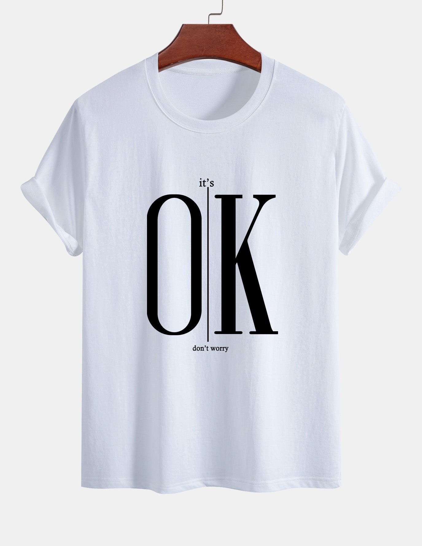 Regular Fit OK Slogan Print Cotton T-Shirt