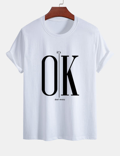 Regular Fit OK Slogan Print Cotton T-Shirt