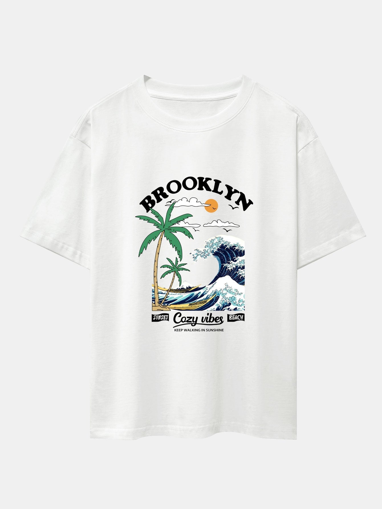 Beach Waves Print Drop Shoulder Oversize T-Shirt