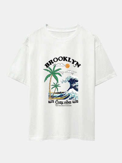 Beach Waves Print Drop Shoulder Oversize T-Shirt