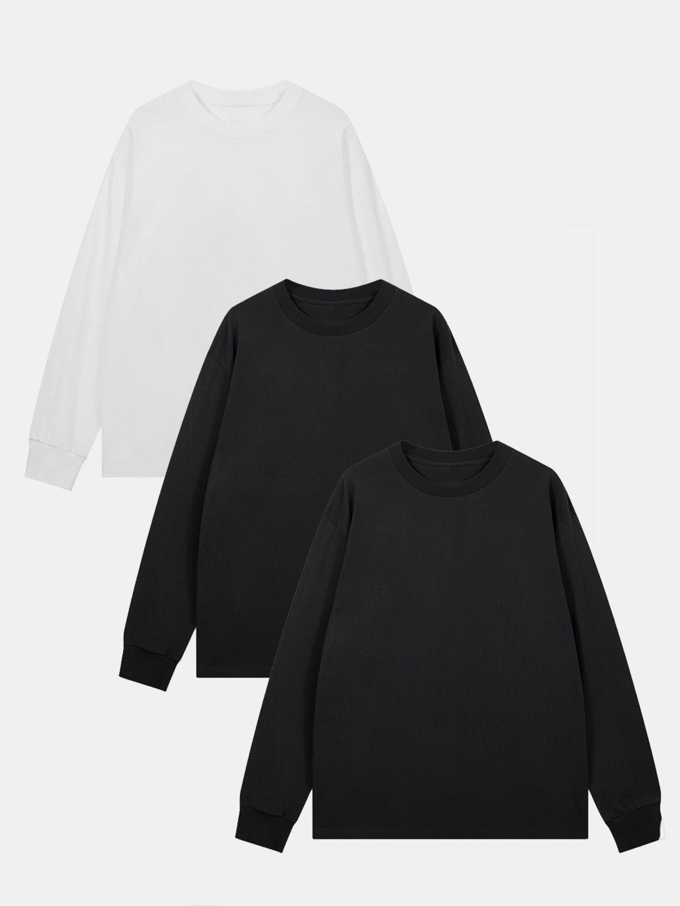 3 Pieces Basic Long Sleeve Ribbed Cuff T-Shirt
