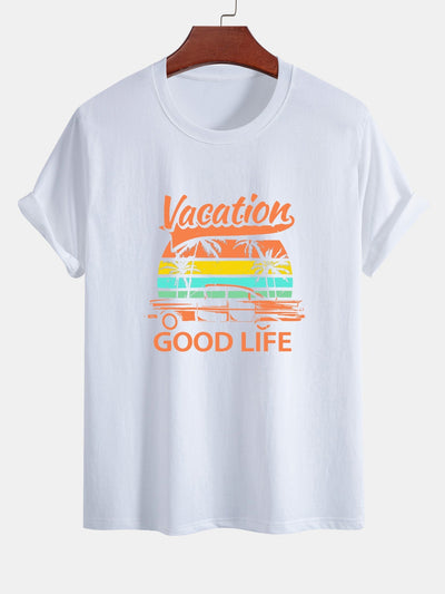 Regular Fit Good Life On Vacation Print Cotton T-Shirt