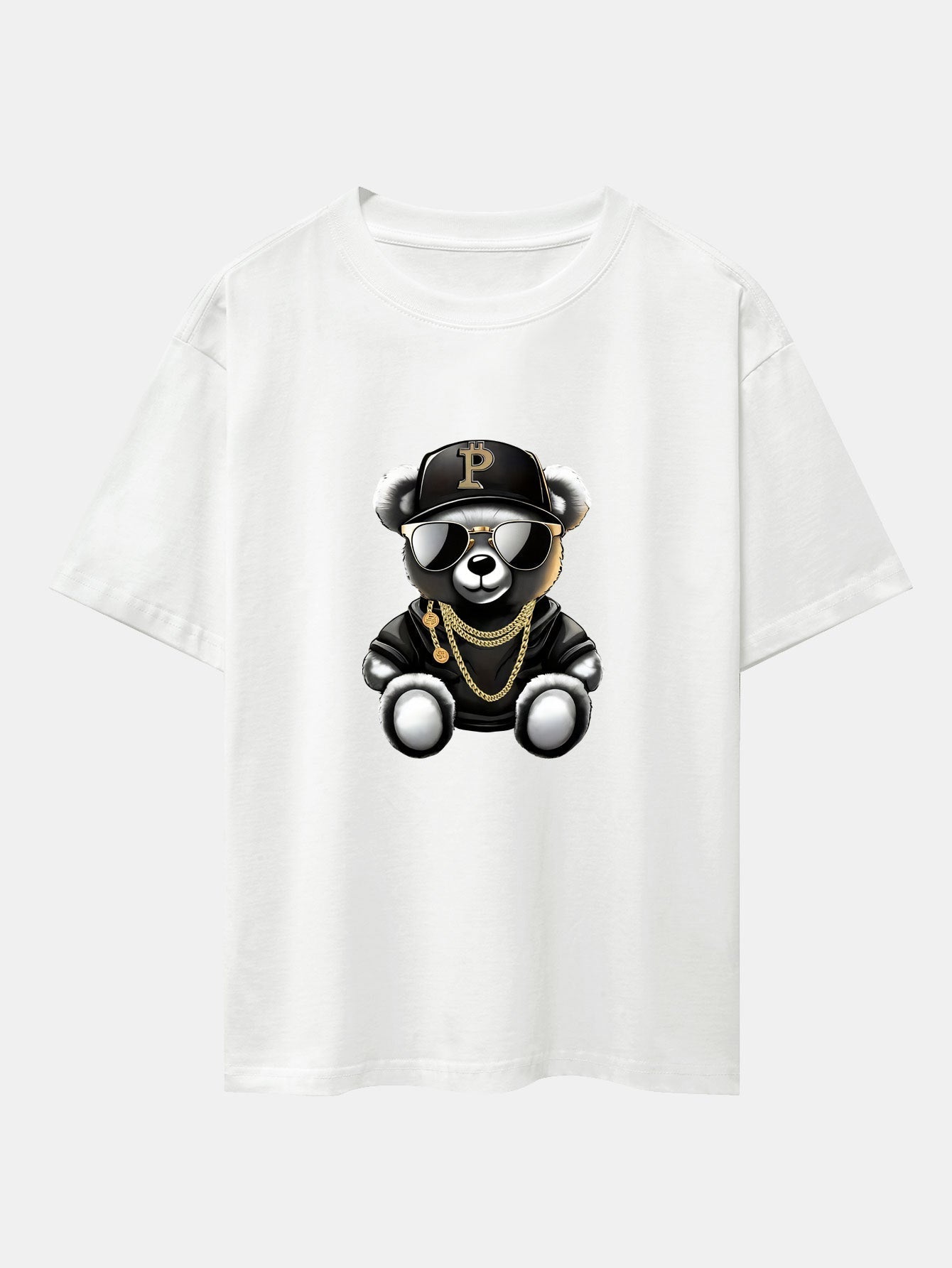 Hip Hop Bear Print Drop Shoulder Oversize T-Shirt