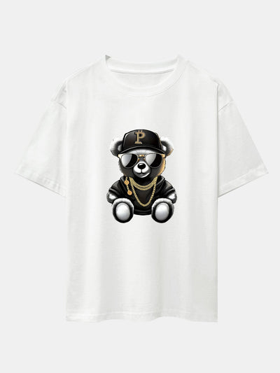 Hip Hop Bear Print Drop Shoulder Oversize T-Shirt