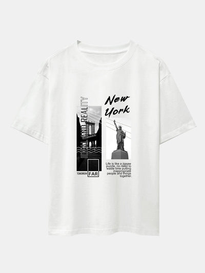 New York City Scenery Print Drop Shoulder Oversize T-Shirt