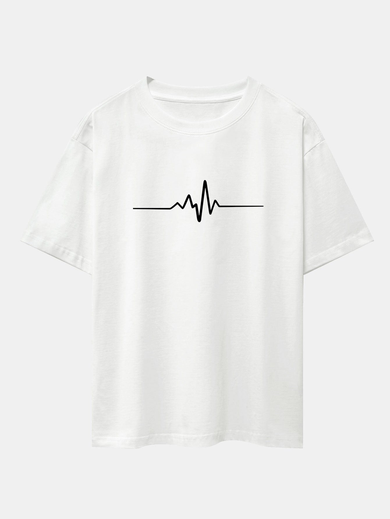 Heartbeat Flatline Print Drop Shoulder Oversize T-Shirt