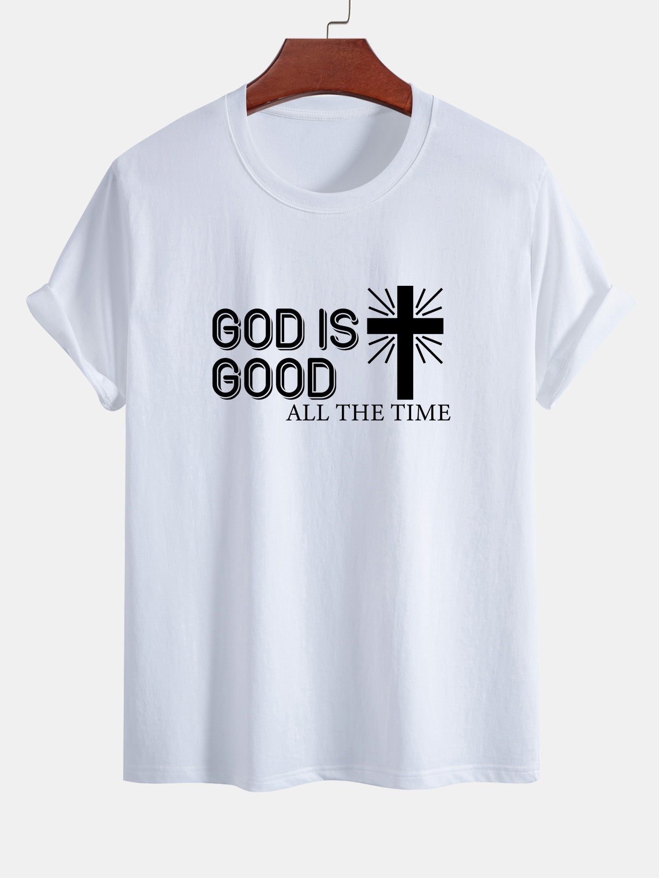 Regular Fit God Is Good Cross Print Cotton T-Shirt
