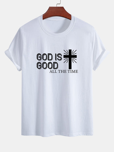Regular Fit God Is Good Cross Print Cotton T-Shirt