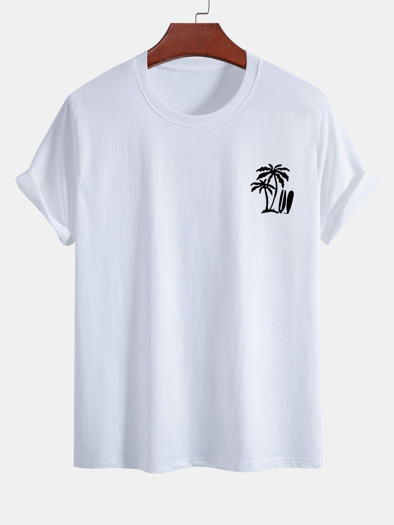Regular Fit Palm Tree Surfboard Print Cotton T-Shirt