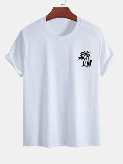 Regular Fit Palm Tree Surfboard Print Cotton T-Shirt
