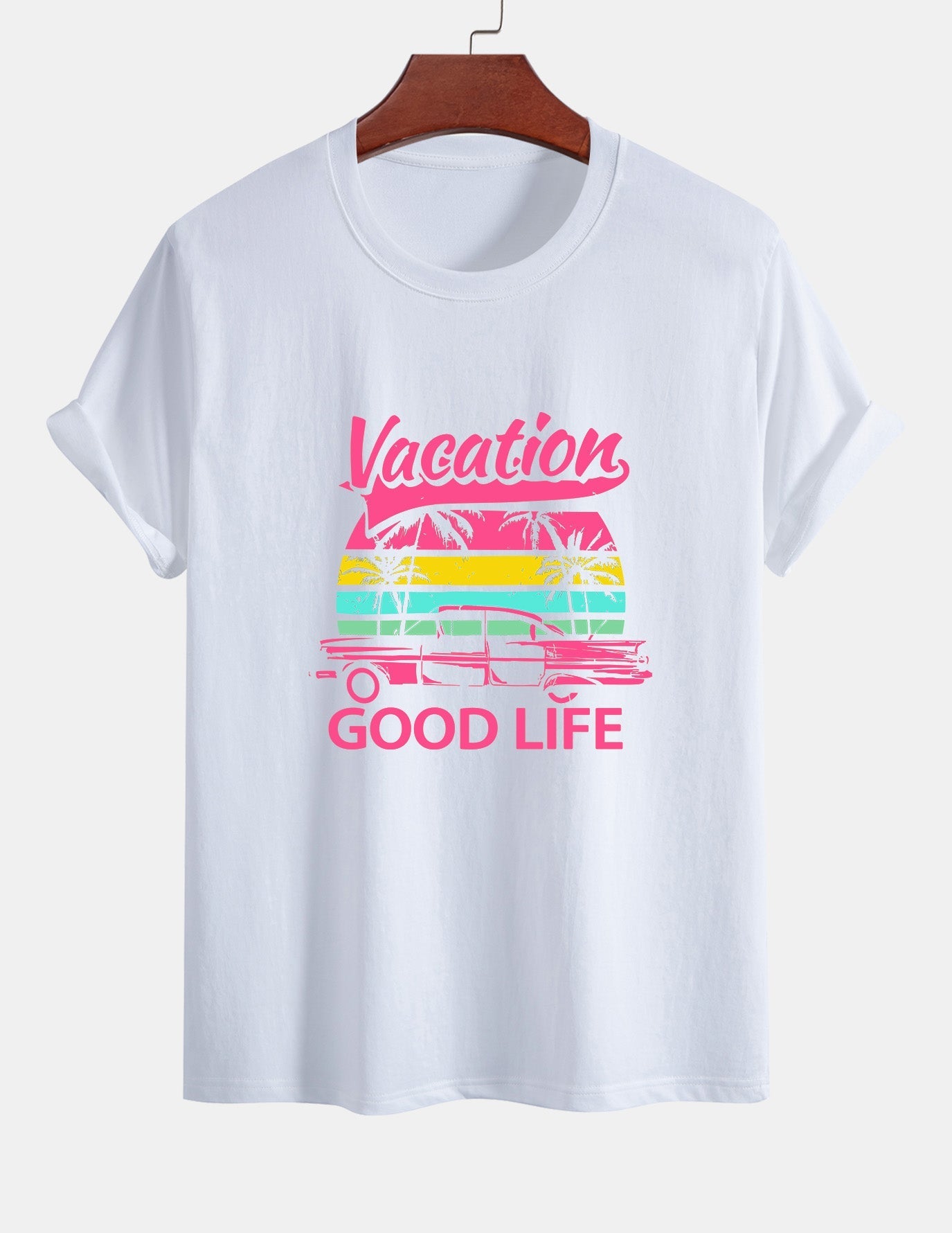 Regular Fit Good Life On Vacation Print Cotton T-Shirt
