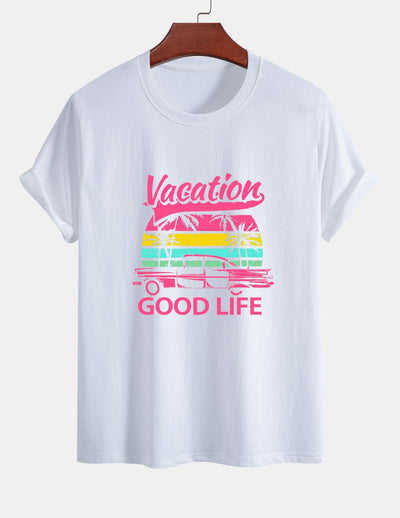 Regular Fit Good Life On Vacation Print Cotton T-Shirt